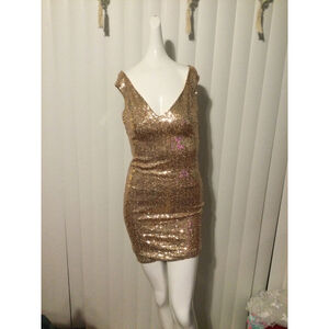 Women's Goddiva London Gold Sequin Mini Dress Size 8